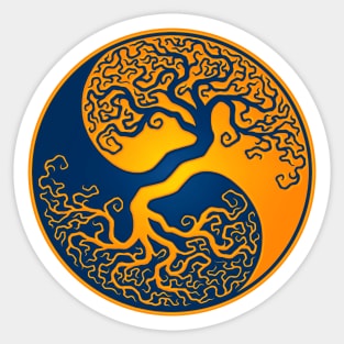 Yellow and Blue Tree of Life Yin Yang Sticker